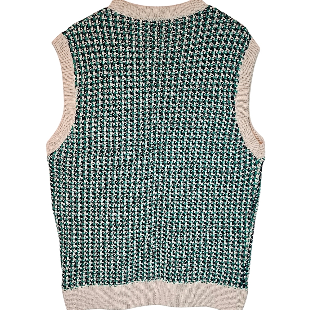 Zara Mens V-Neck Sweater Vest in Green, Cream Size Large/ XLarge - Picture 4 of 9